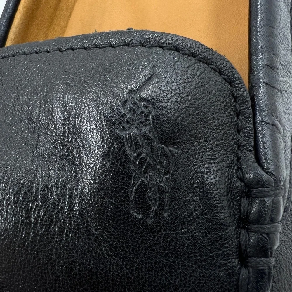 Polo Ralph Lauren Allon Loafers Mens 9.5D Black Tumbled Leather Slip‎ On Shoes